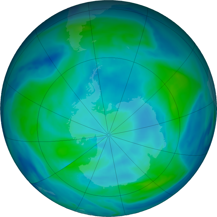 Antarctic ozone map for 11 March 2017